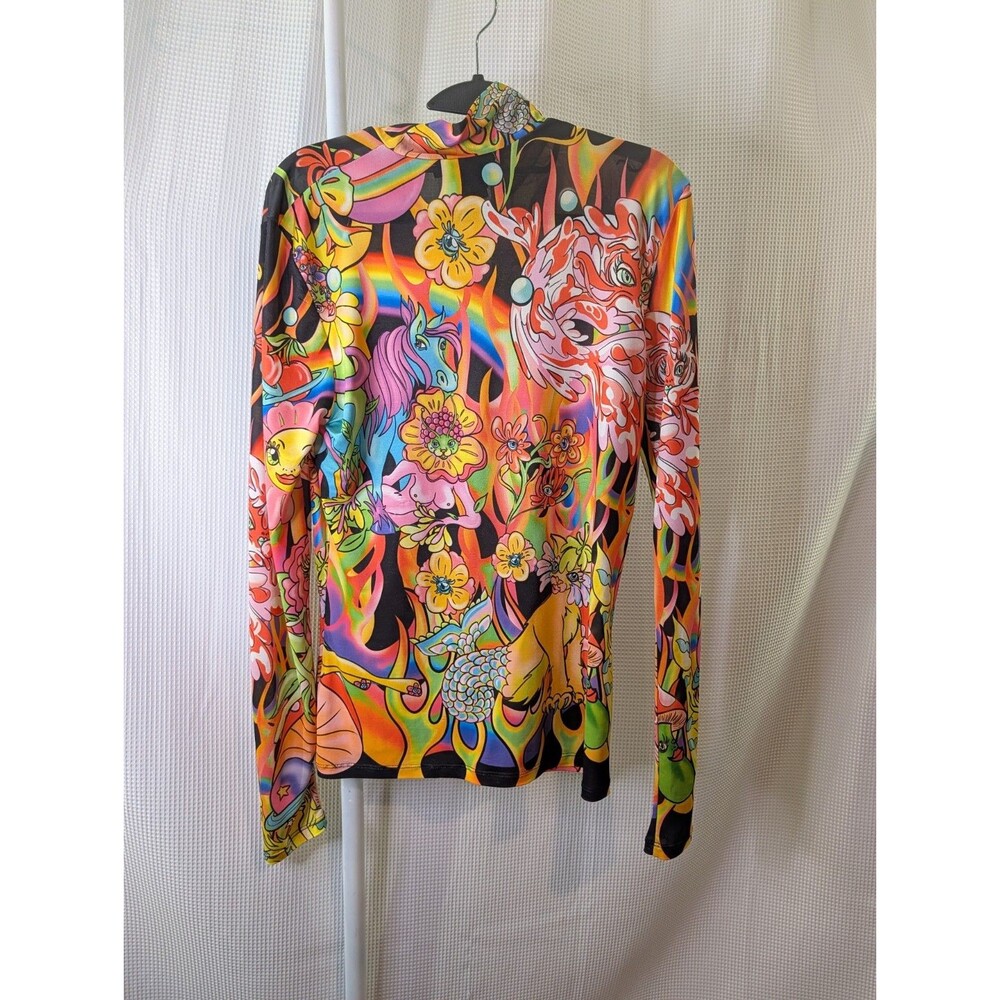 Desigual Womens Mesh Top Maria Escoté Mock Neck Multicolor Graffiti Graphic 0105 - Picture 5 of 7